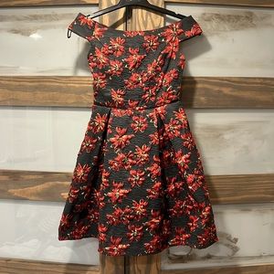 Black Off the Shoulder Dress with Red Flowers